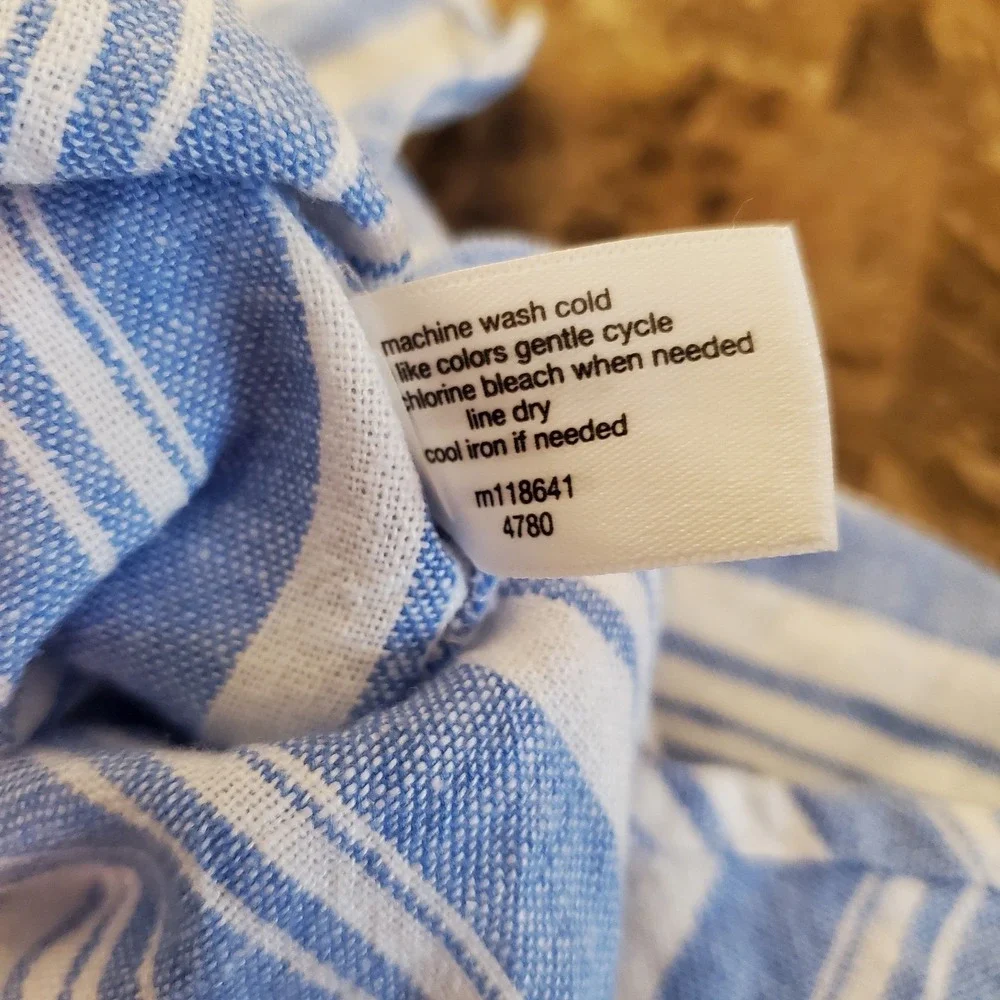 Lane‎ Bryant sz 16 Linen blend Popover Top short slv stripes beach resort summer